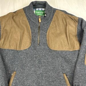Orvis Men's Zip-Up Sweater in Gray and Brown Elbow Patch’s XL